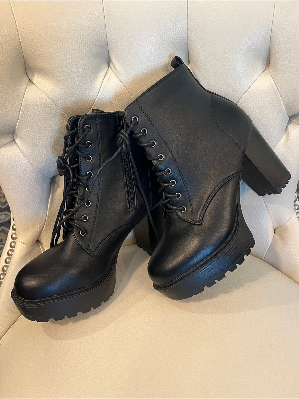 Windsor Black Lace-Up Platform Ankle Boots